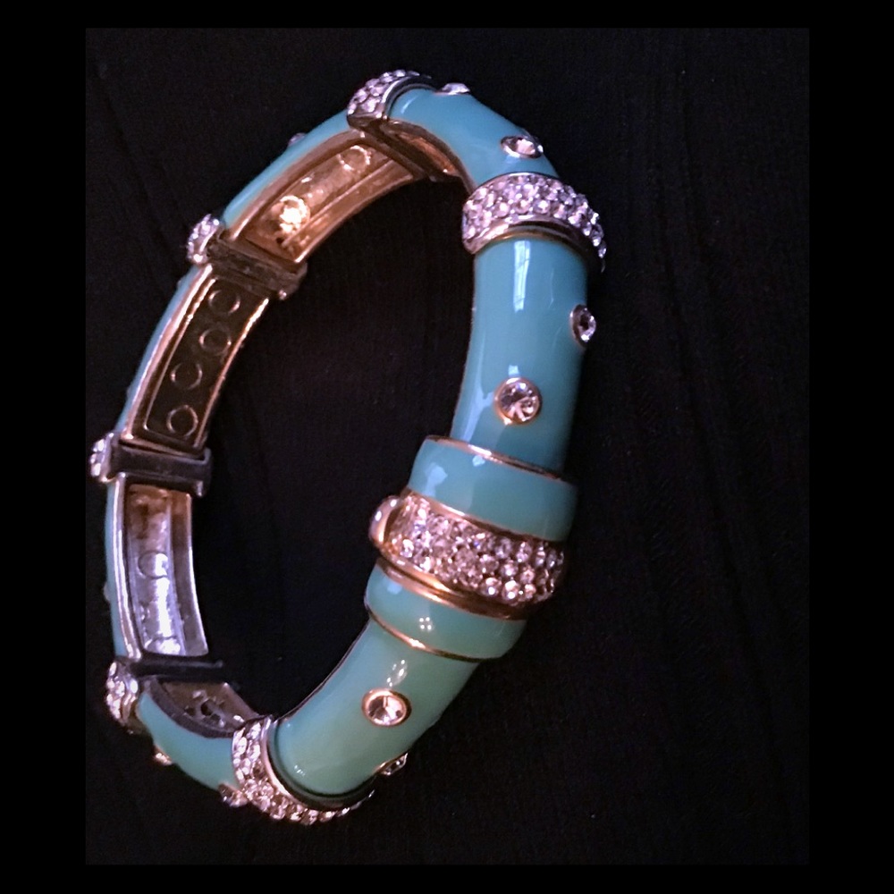 Turquoise enamel and crystal bangle bracelet NWOT